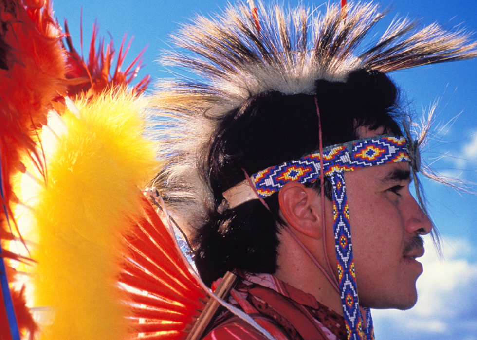 Cherokee Native American poses at Pow Wow Festival.