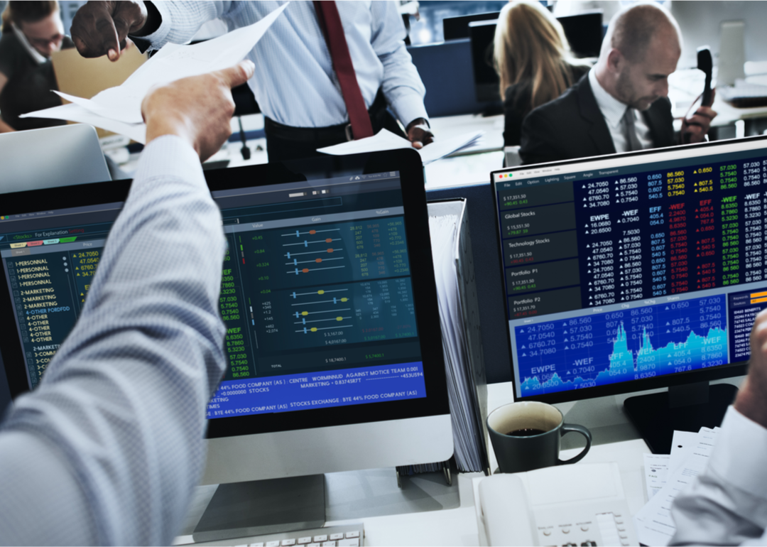People working in financial exchange office.