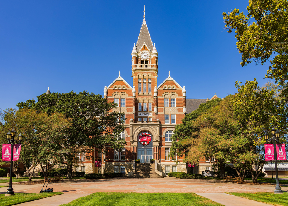 Sunny view of the Davis Administration Building of Friends University.