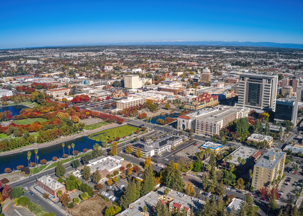 Aerial view of Stockton in autumn.