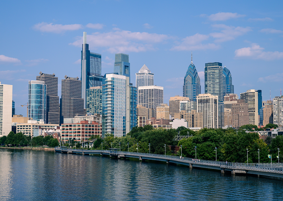 Philadelphia city skyline and river.
