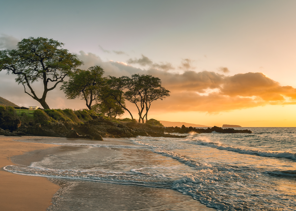 Maluaka beach at sunset.