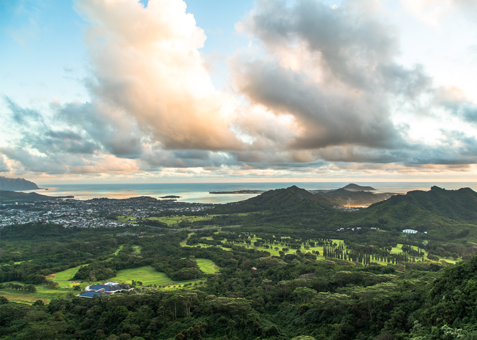 Morning clouds over tropical coast.