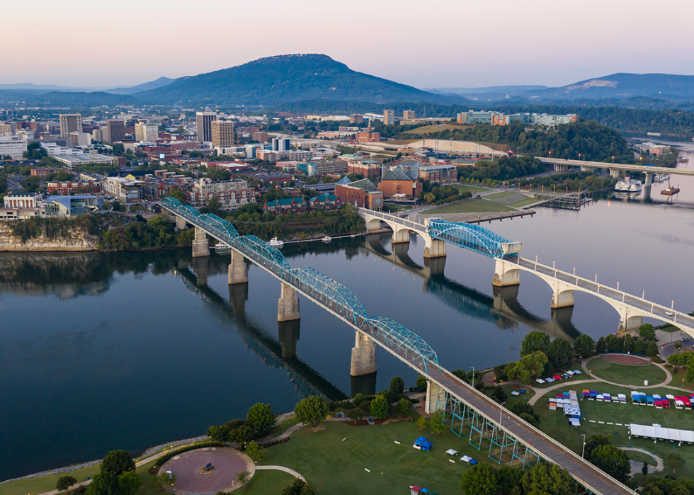Aerial view of Tennessee River and Chattanooga.