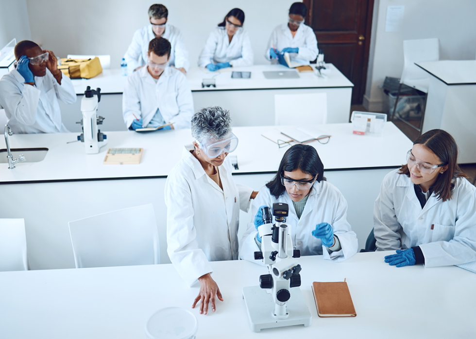 University students working in a science lab.