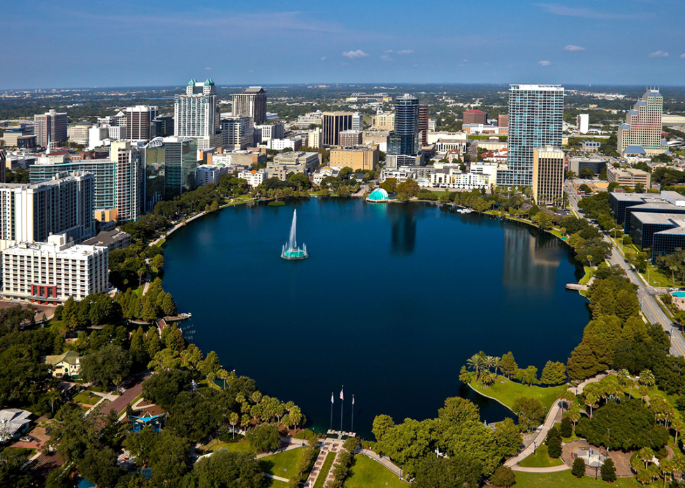 Aerial view of Orlando skyline.