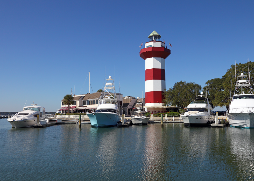 Lighthouse and boats on Hilton Head Island.