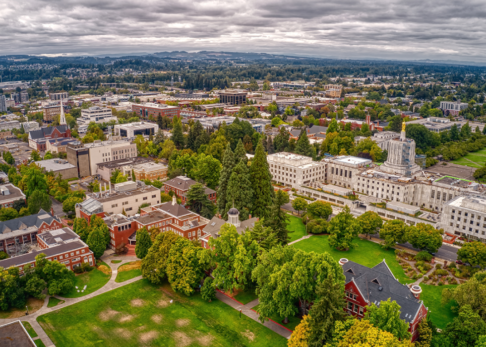 Aerial view of the Oregon State Capitol in Salem.