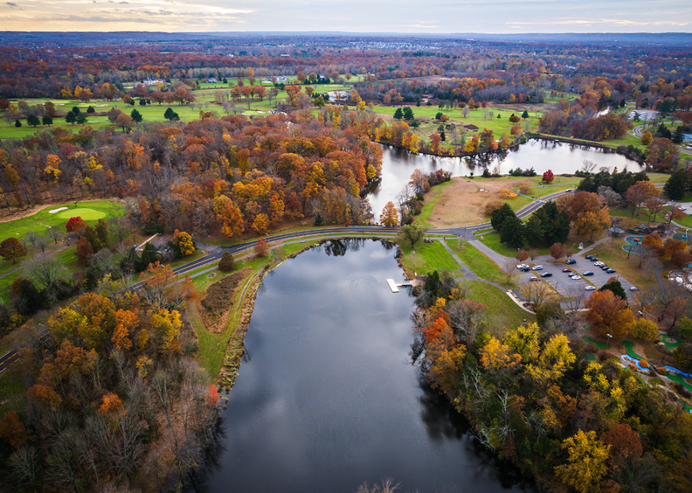 Aerial view of park in autumn.