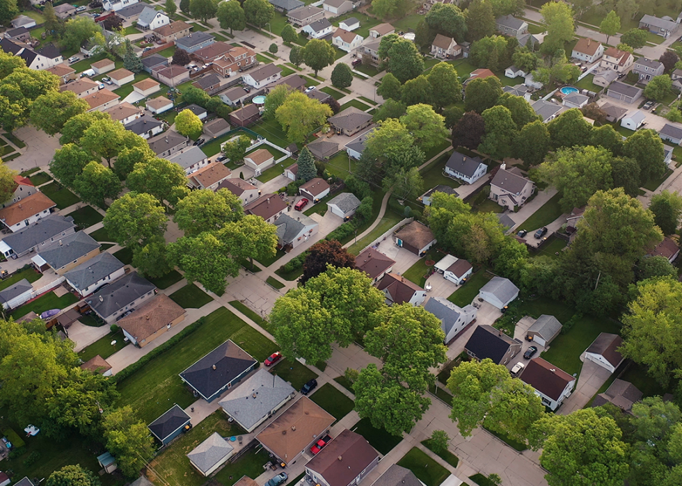Aerial view residential suburb.