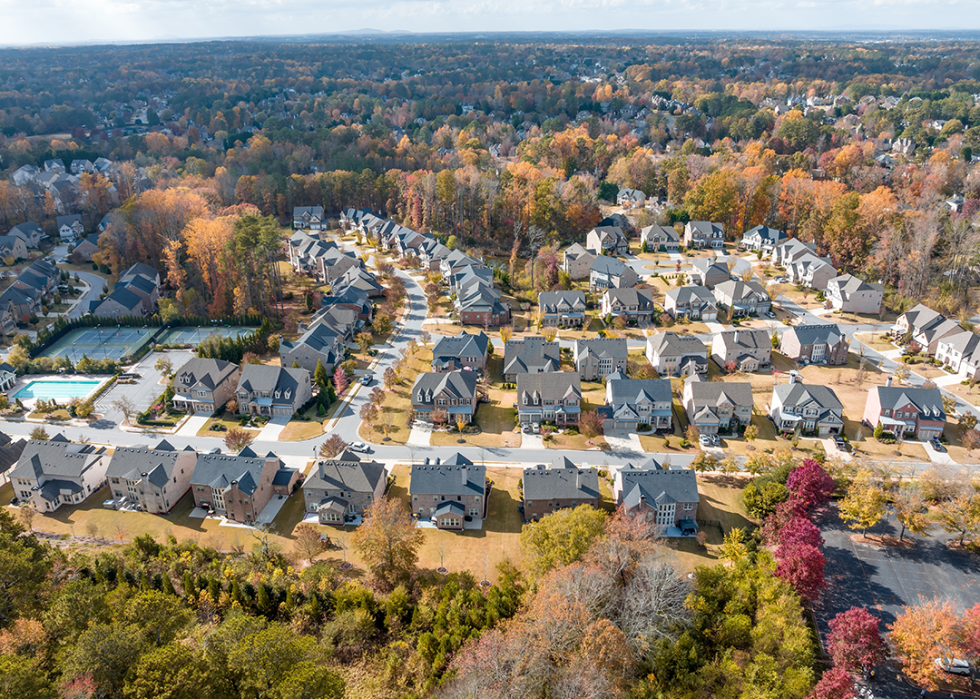 Atlanta suburbs next to highway 400 in autumn.
