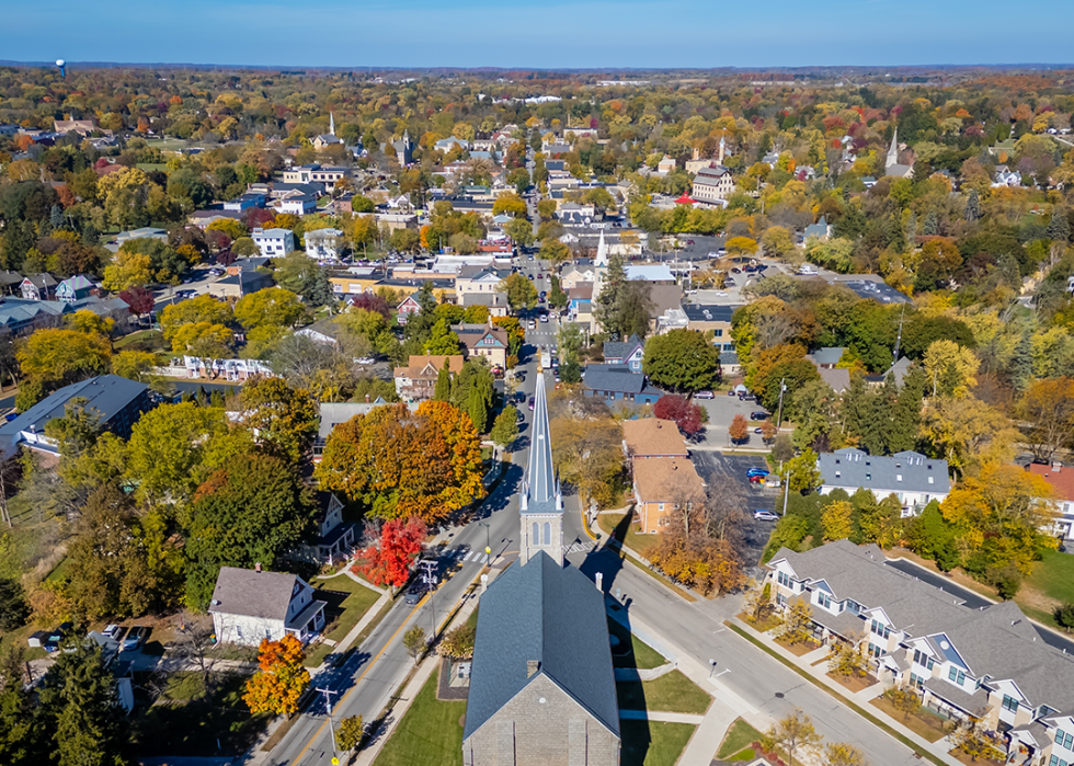 Church overlooking downtown Cedarburg.