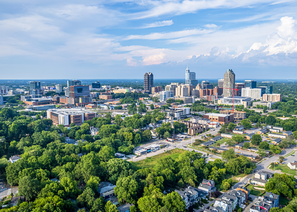 Aerial view of Raleigh and surrounding area.