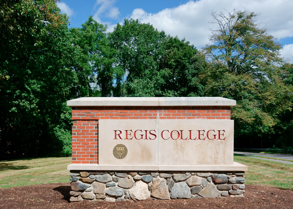 Brick entrance sign to Regis College.