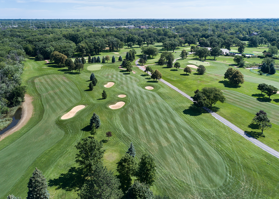 Aerial view of a suburban Chicago golf course.