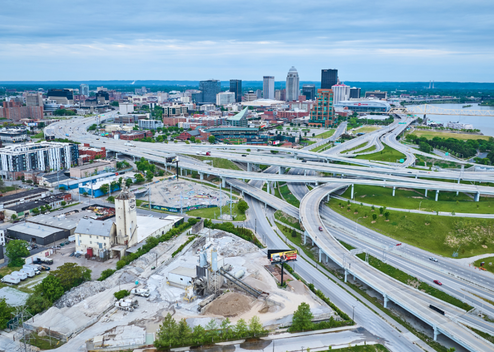 An aerial view of a suspended highway.