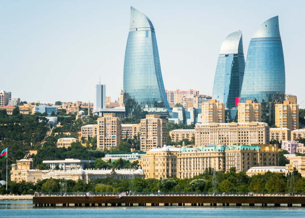 A view of skyscrapers in Bakiu from across the river.