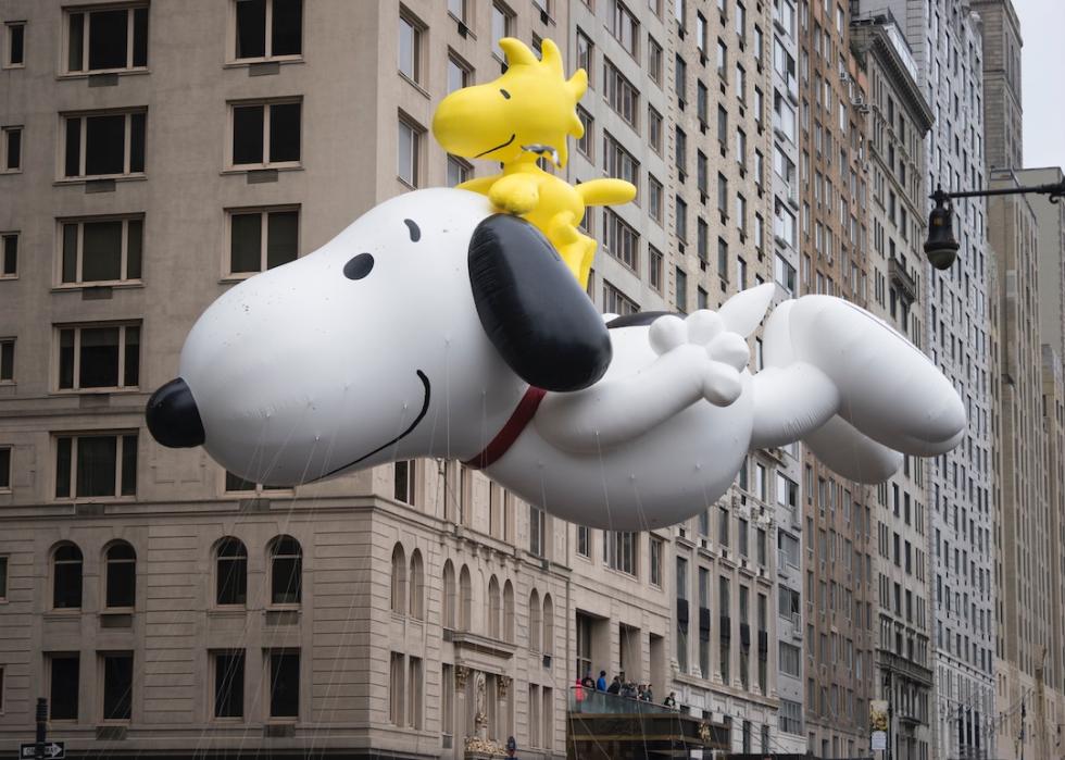 Snoopy balloon at the Macy's 88th Thanksgiving Day Parade in 2014 in New York City.