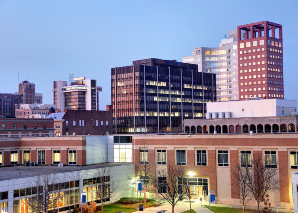 Downtown Bridgeport at dusk.