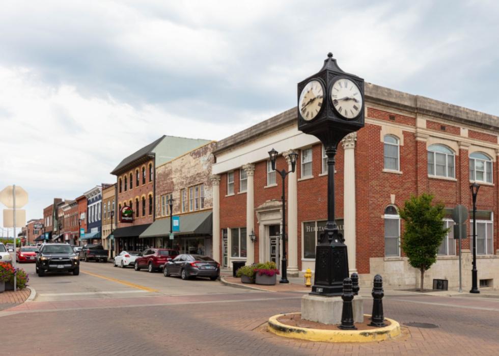 A clocktower in downtown Cape Girardeau.