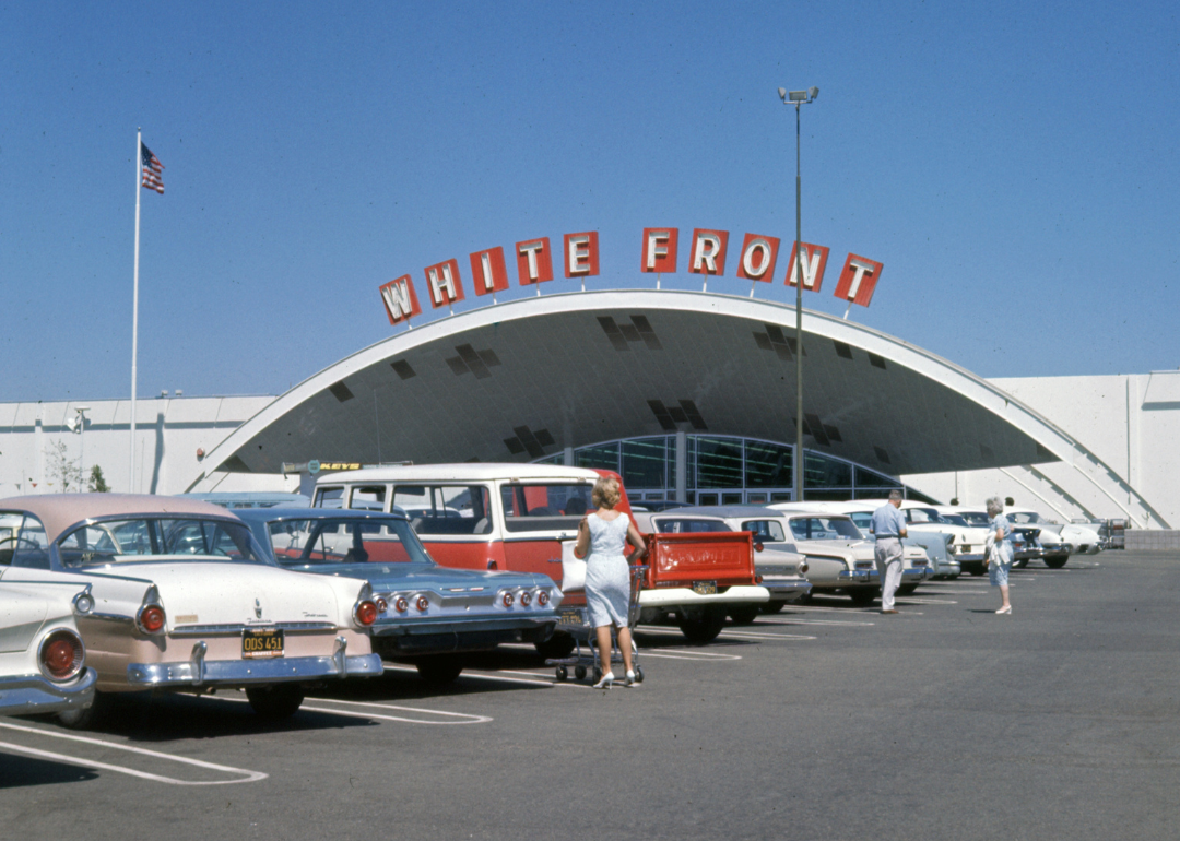 Cars parked outside White Front Department Store in 1963 in Los Angeles.