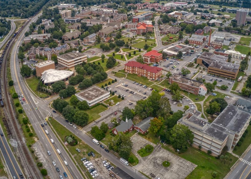 Aerial view of university in Orangeburg, South Carolina.