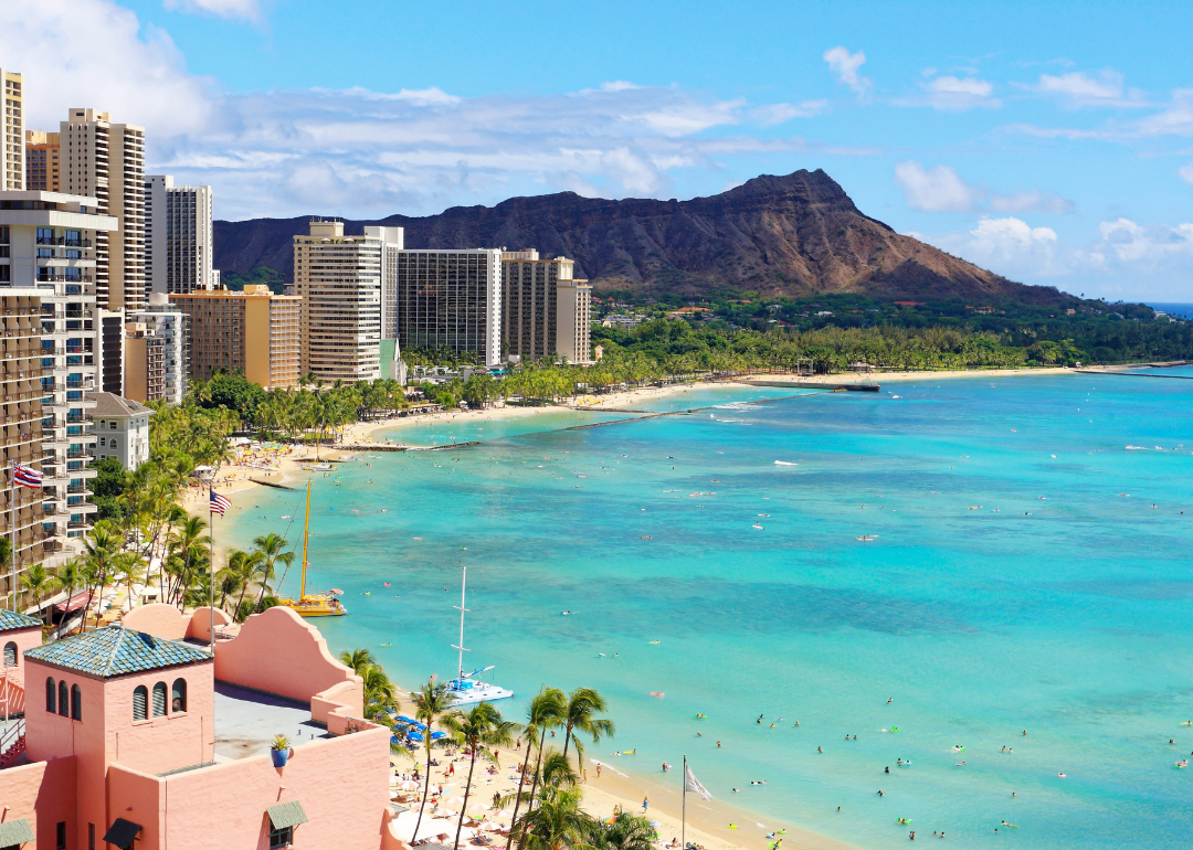 Buildings on the beach in Waikiki.