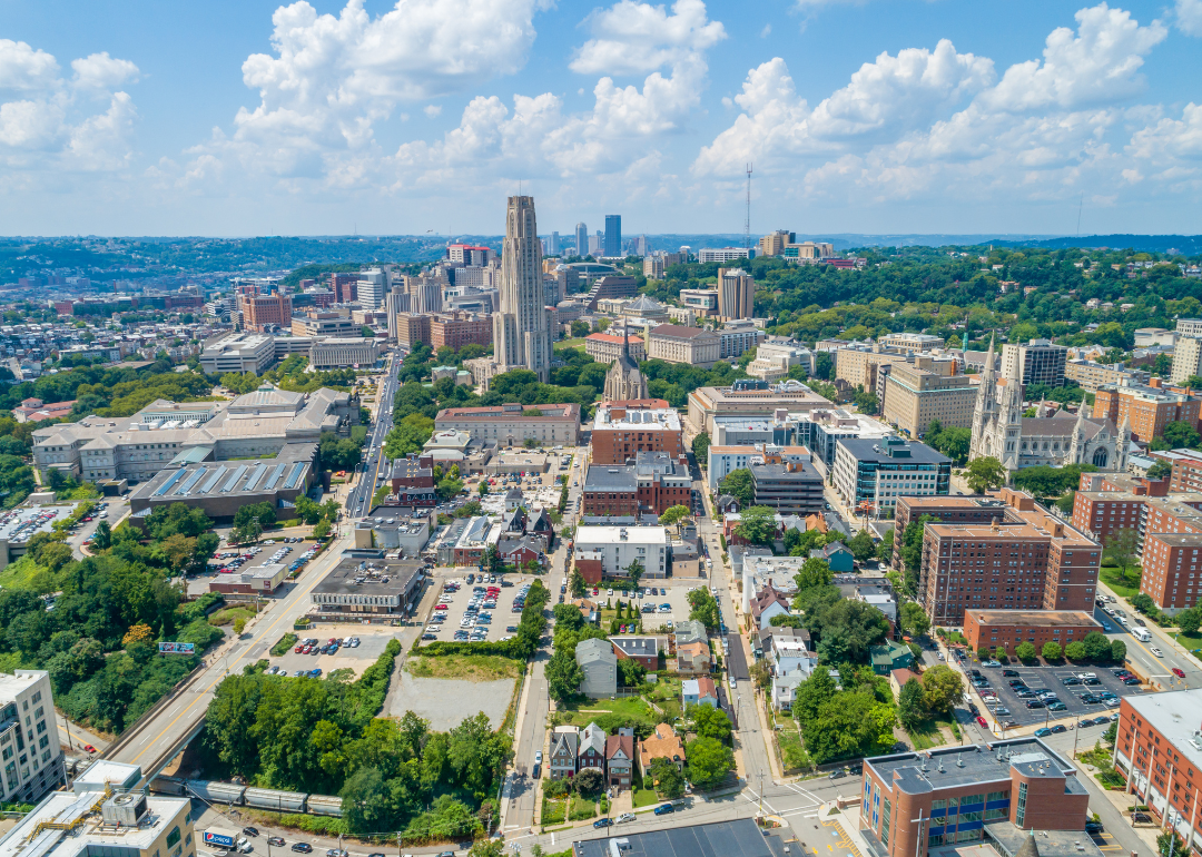 An aerial view of downtown Pittsburgh.