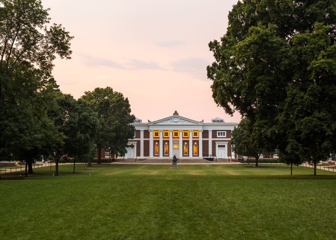A historic red brick and white building at University of Virginia.