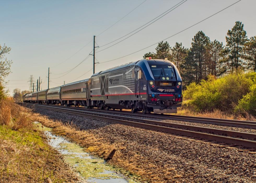 An Amtrak train passes through Dimondale.