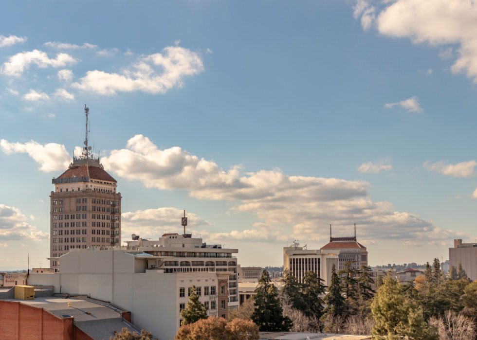 Aerial view of city skyline.