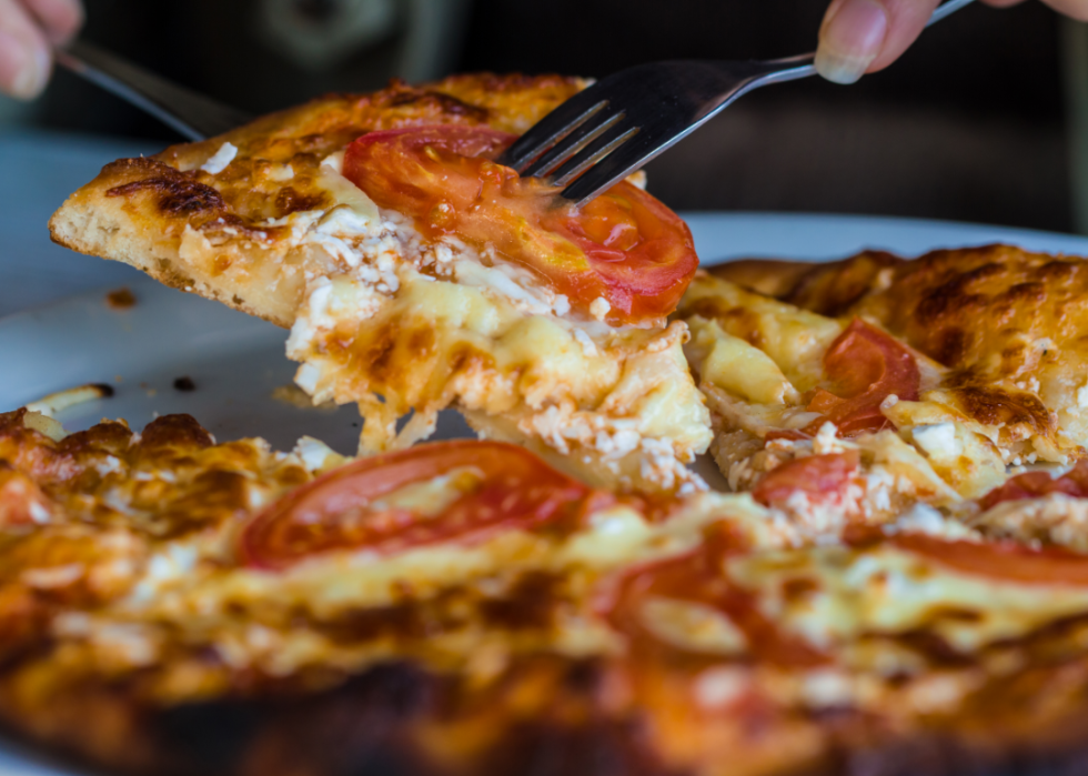Pizza with slices of tomato.