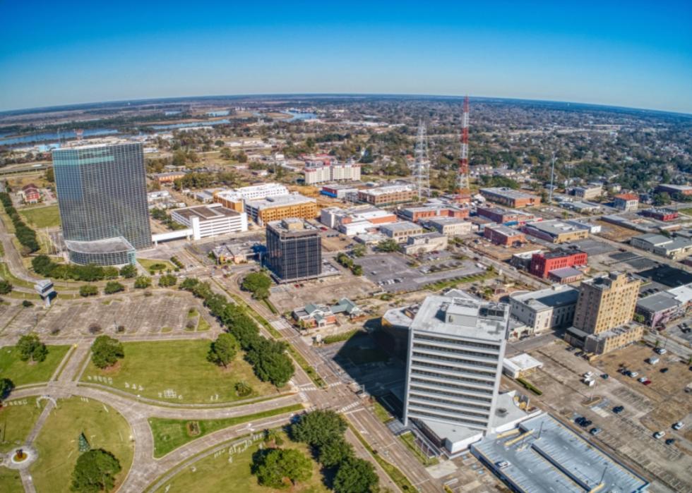 An aerial view of downtown Lake Charles.