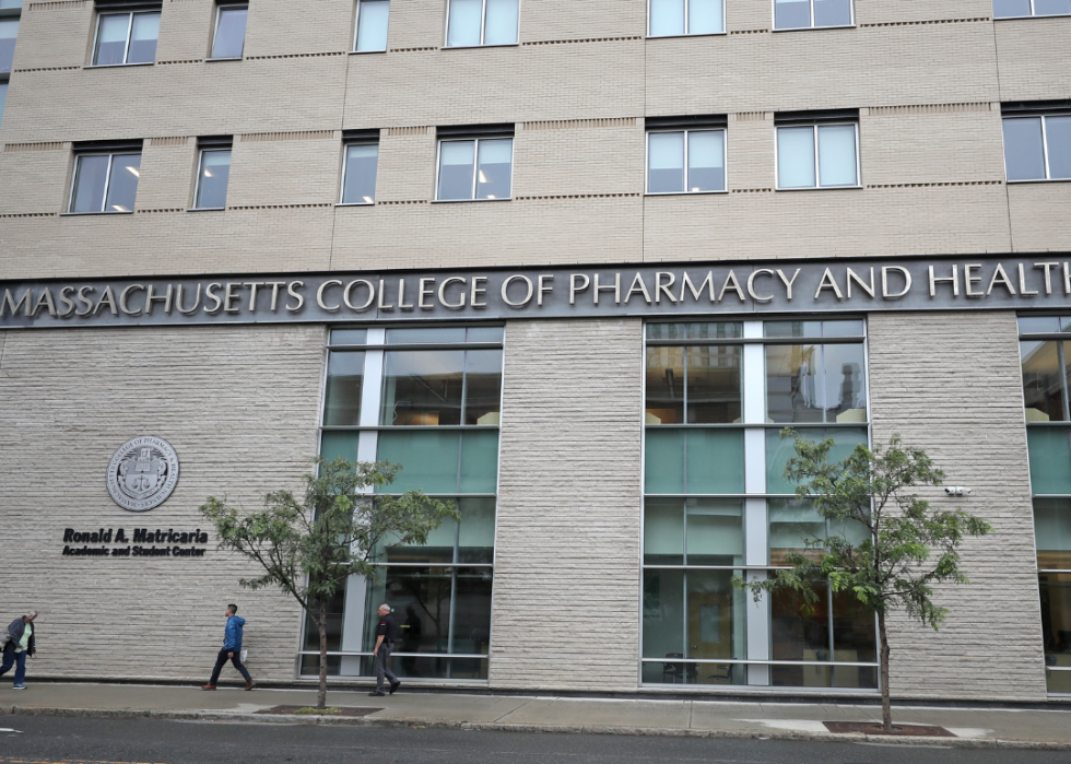 The exterior of a Massachusetts College of Pharmacy and Health Science building. 
