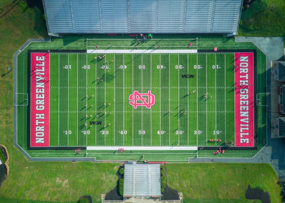 An overhead view of the football stadium at NGU.