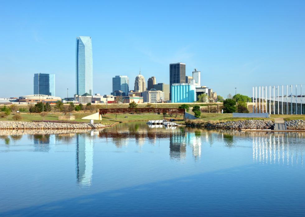 City skyline along the river.