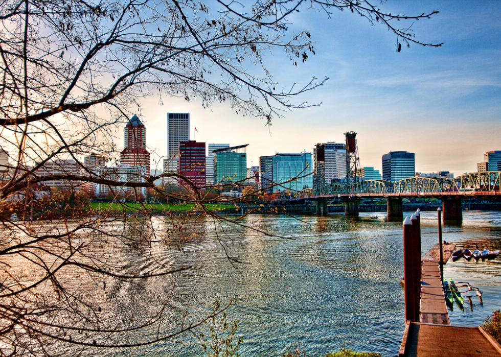 City skyline by the river.