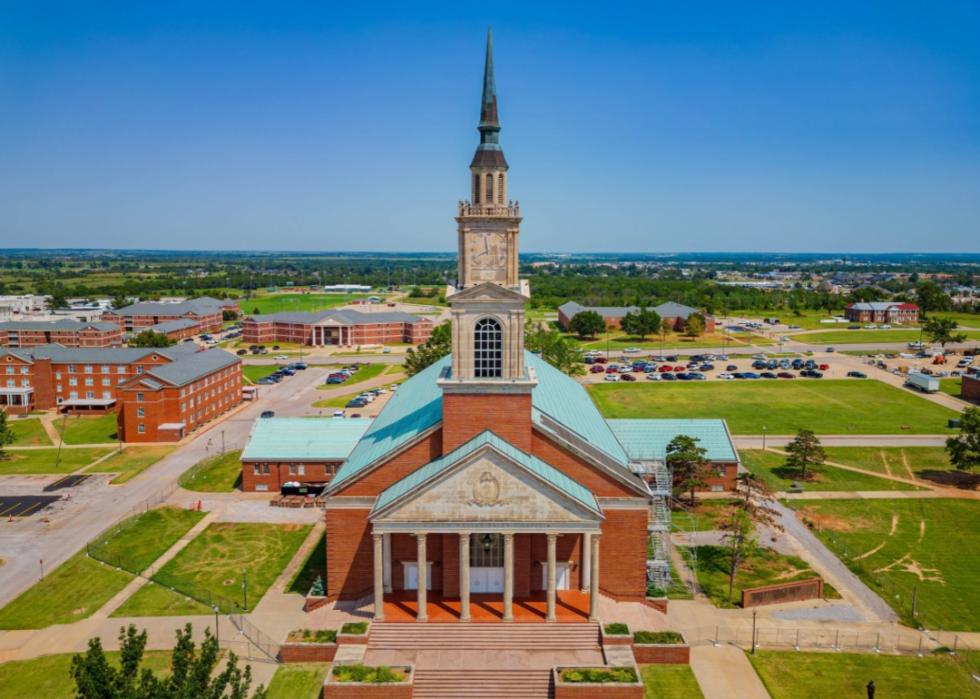 An aerial view of Raley chapel at OBU.