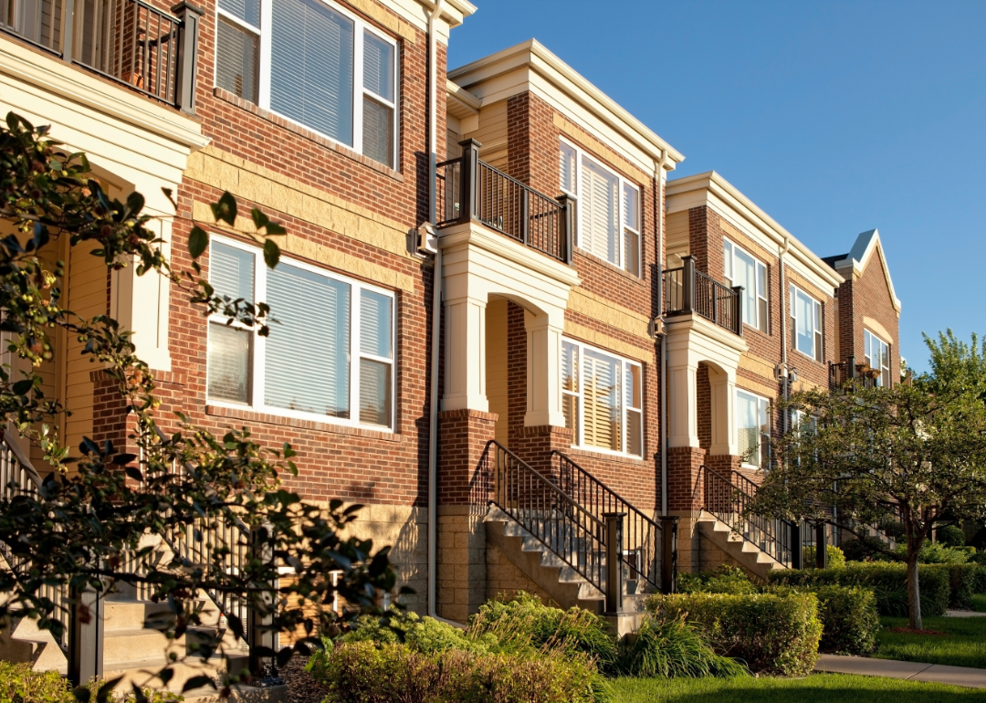 Apartment buildings with brick facades.