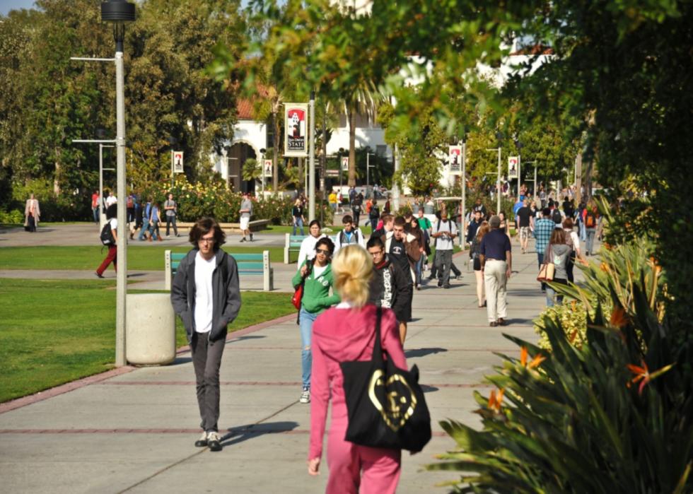 Students walking on campus.