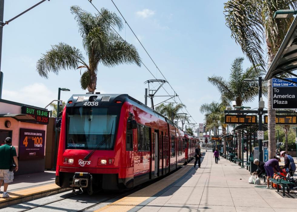 The San Diego Trolley arrives in San Ysidro.