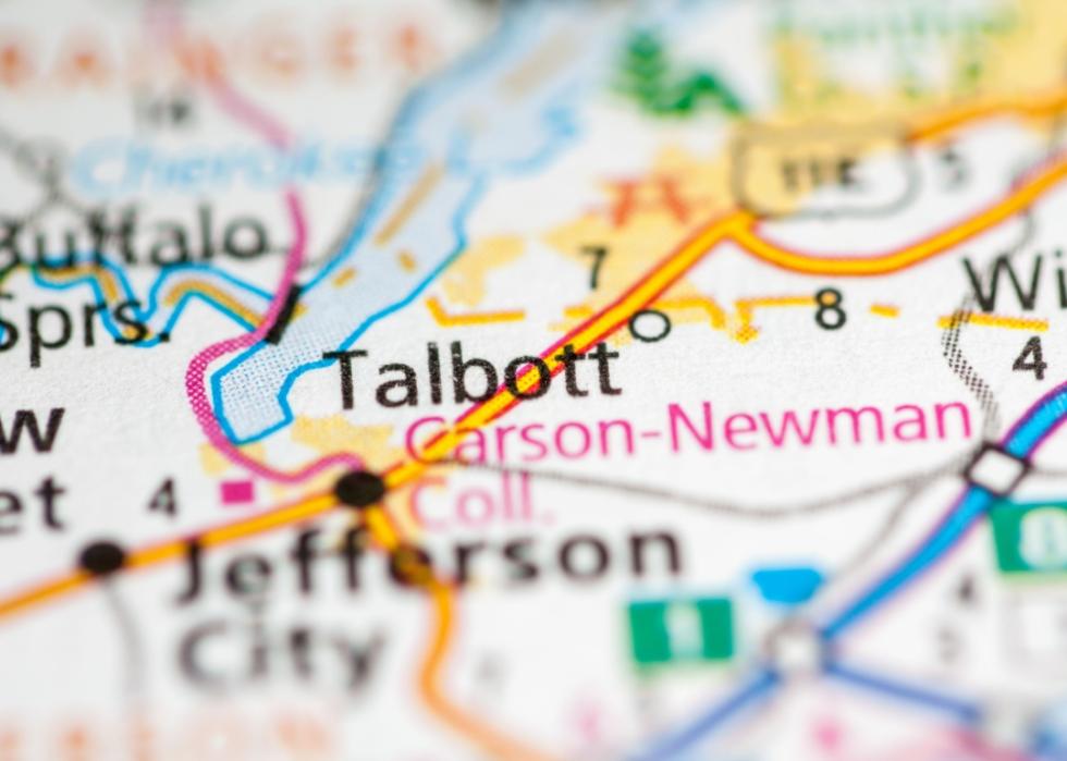 A map showing the location of Talbott.