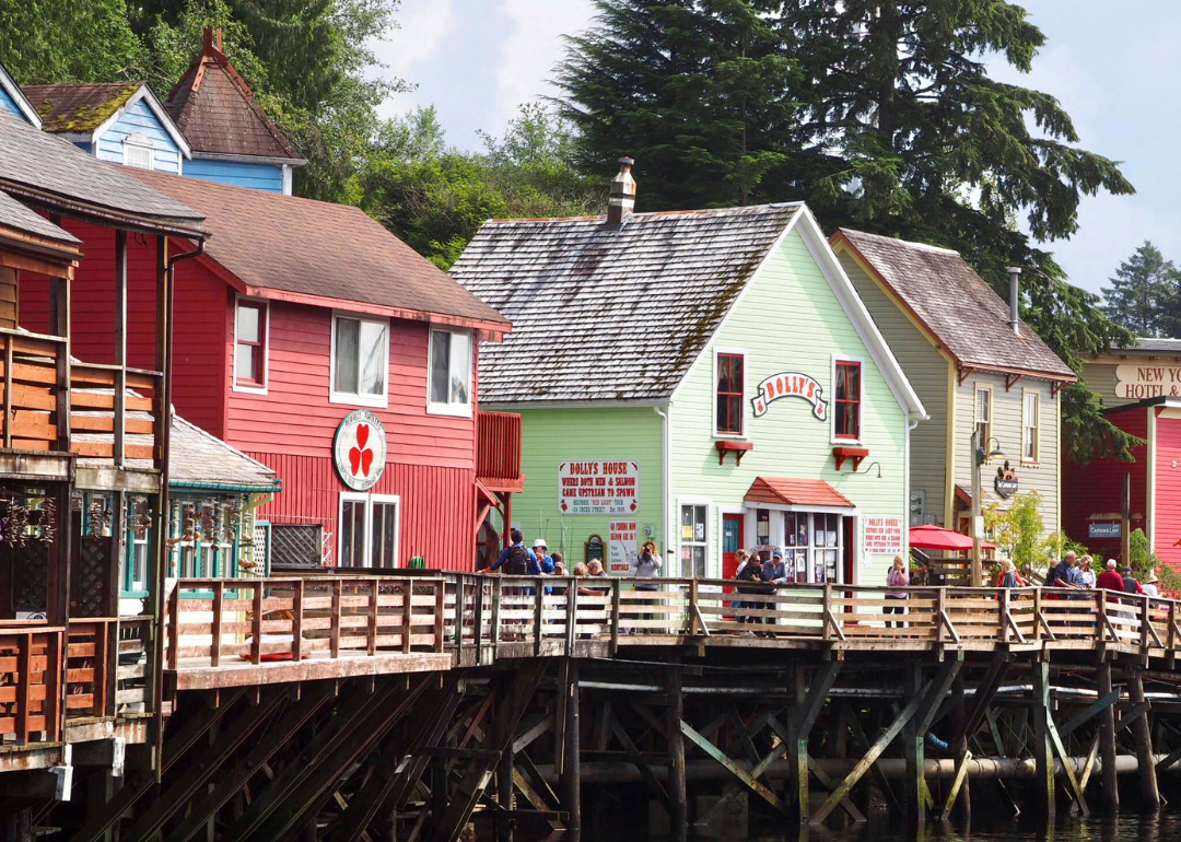 Colorful businesses on the water.