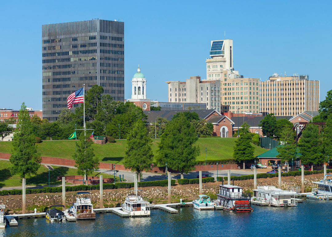 Boats on the water with Augusta in the background.