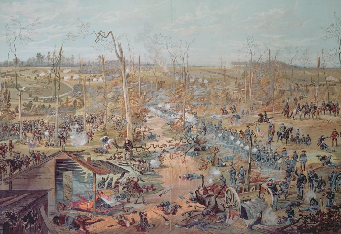 Battle of Shiloh, April 6, 1862, United States of America, American Civil War, coloured engraving, 19th century.
