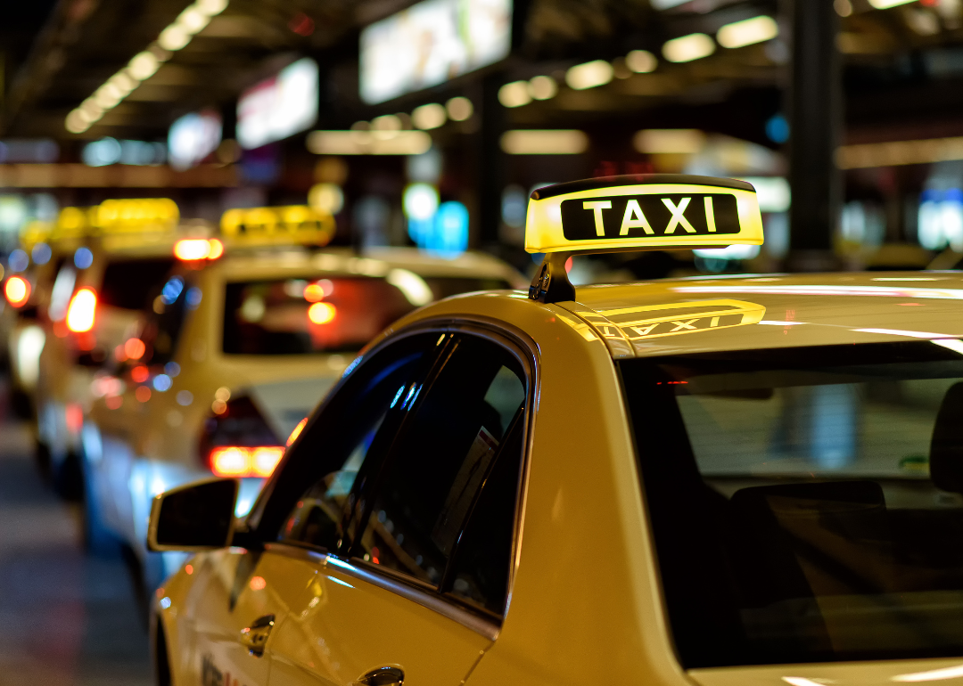 Taxis on a busy city street
