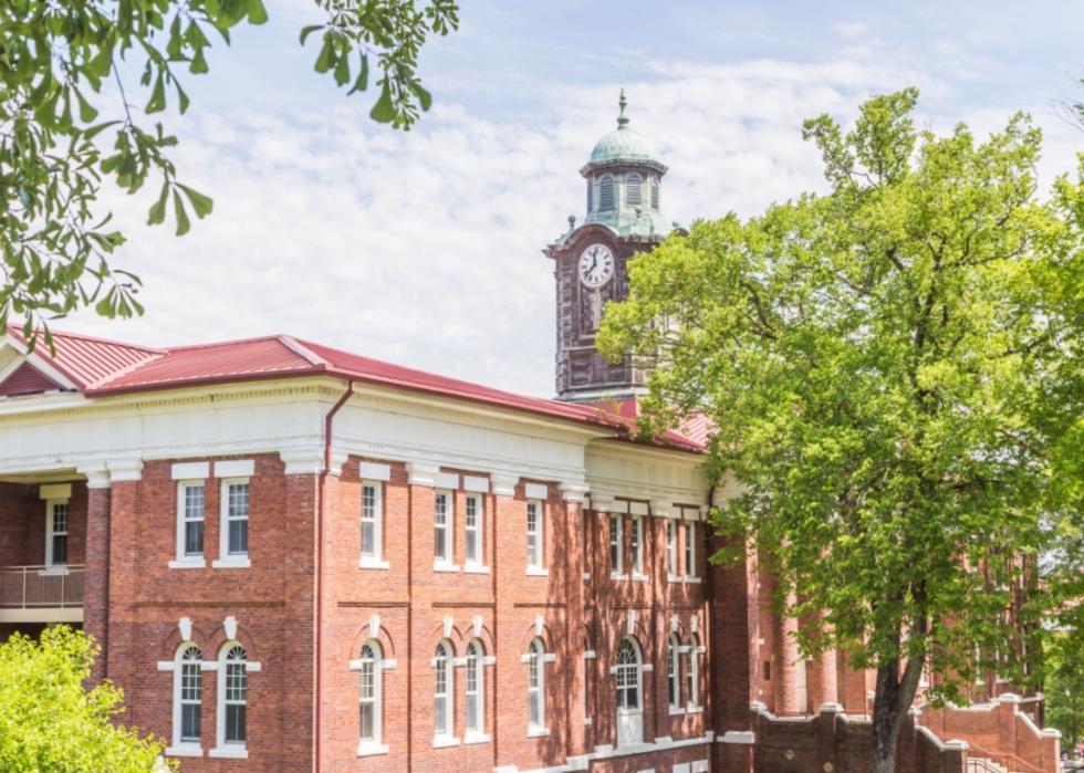 A campus building with a clocktower at Tuskegee University.