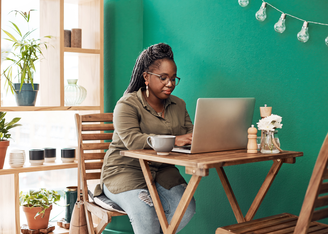 A woman working remotely