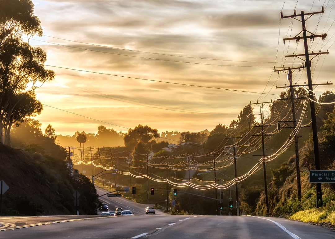 Power lines over a street.