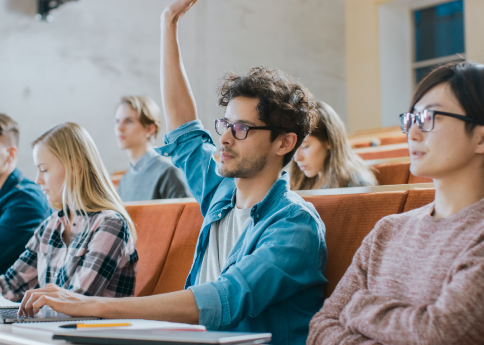 Students attending class in a lecture hall
